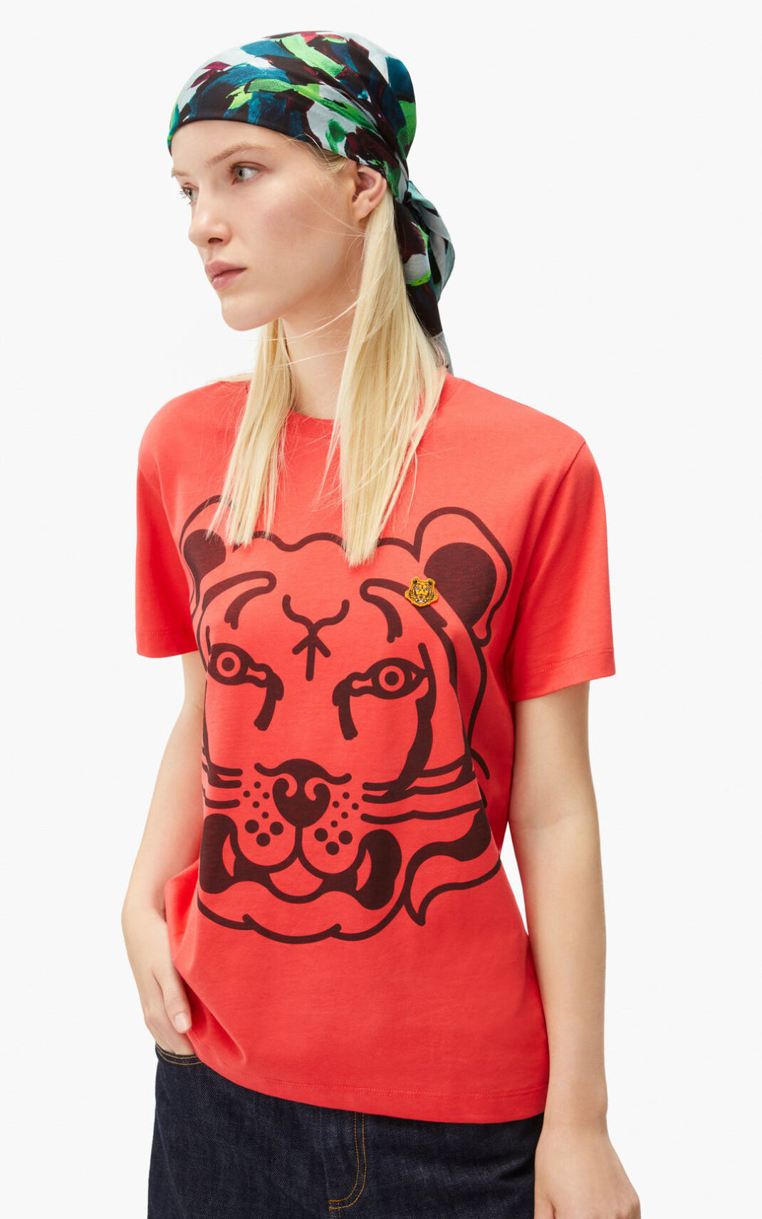 T Shirt Kenzo Femme K Tiger loose fitting Rouge YAESL-1325